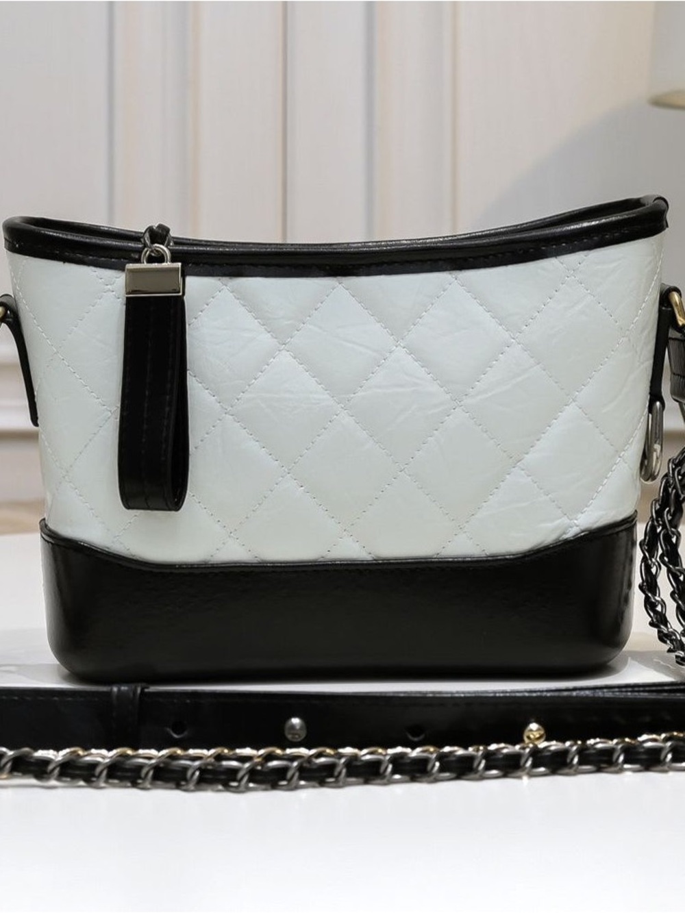 Two-Tone Quilted Black & White Crossbody Bag